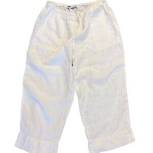 DORAL RESORT White 100% Linen Cropped Ankle Drawstring Pants, Beach / Vacation